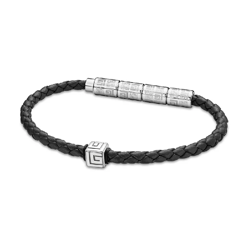 Simple Leather Bracelet for Casual Look-Gabriel Stainless Steel And Black Bracelet