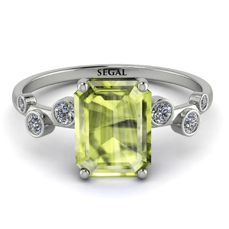 Simple Titanium Wedding Band-Emerald Cut Peridot Ring With Bezel - Alina No. 703