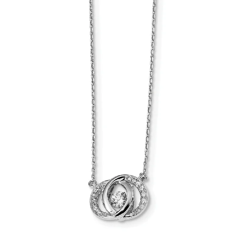 Bold Chunky Necklace for Bold Fashion-Platinum Plated Sterling Silver & CZ Dbl Circle Necklace, 15.5-17.5 In