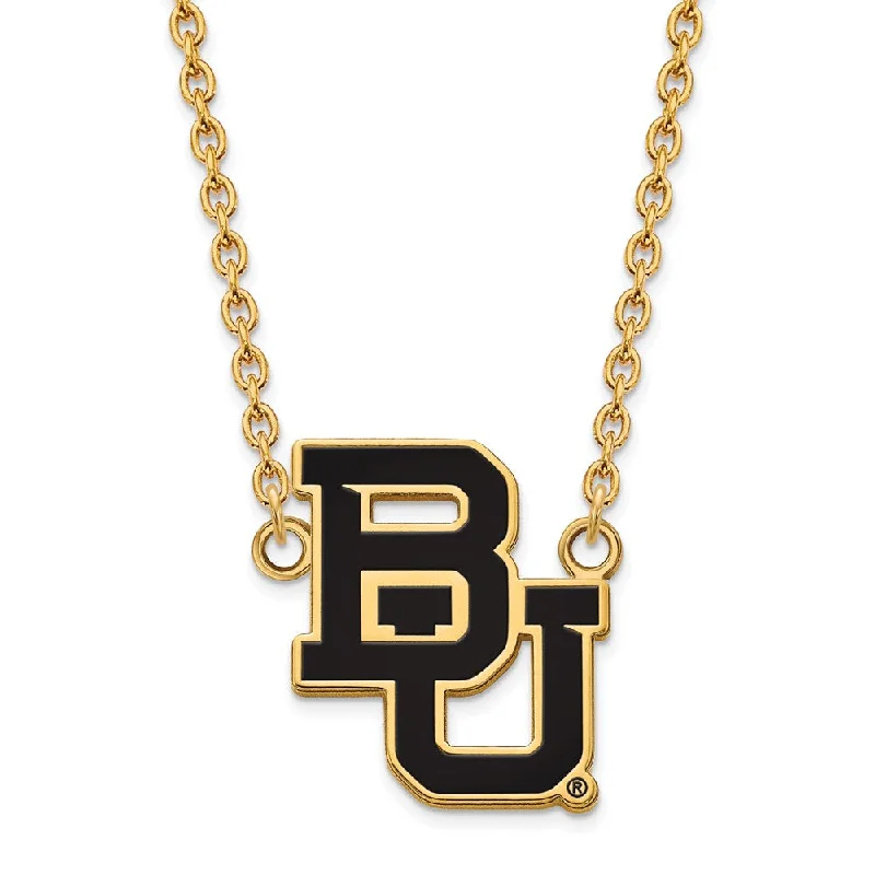 Gold Bar Necklace for Trendy Style-14k Gold Plated Silver Baylor U Large Enamel Pendant Necklace