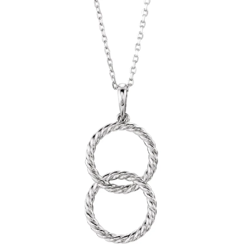 Simple Silver Necklace with Pendant-Platinum Double Vertical Rope Circle Necklace, 16-18 Inch