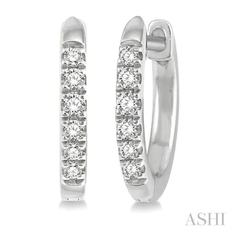 Crystal Earrings for Evening Glam-1/8 Ctw Round Cut Diamond Huggie Earrings in 14K White Gold