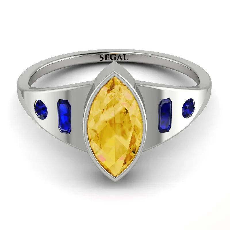 Engagement Ring with Diamonds and Sapphire-Marquise Bezel Citrine Ring - Juliana No. 615