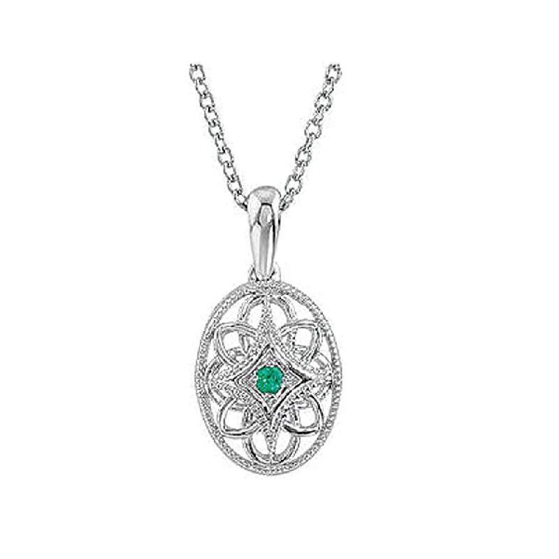 Crystal Pendant Necklace for Special Occasions-Vintage Style Emerald Oval Necklace in Sterling Silver