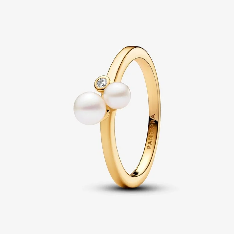 Luxury Sapphire Ring for Anniversary-PANDORA : Duo Treated Freshwater Cultured Pearls Ring - Gold