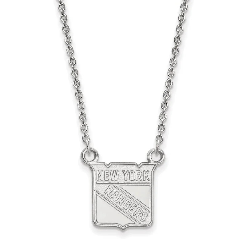 Gold Necklace with Crystal Pendant-10k White Gold NHL New York Rangers Small Necklace, 18 Inch