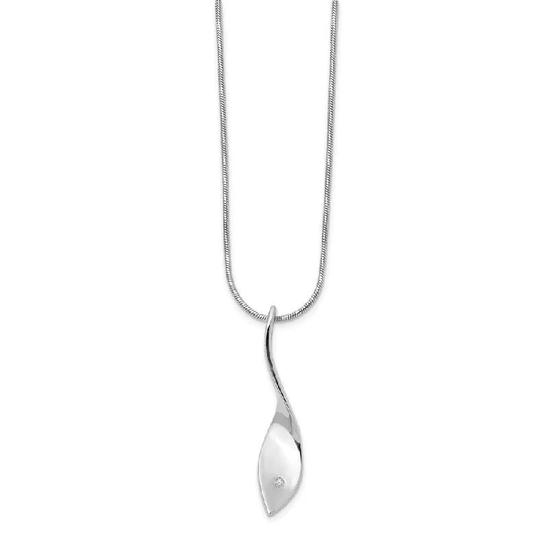 Sapphire Necklace for Special Events-Twisted Diamond Pendant Necklace in Rhodium Plated Silver, 18-20 Inch