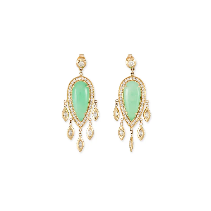 Unique Stud Earrings for Casual Outfits-PAVE CHRYSOPRASE TEARDROP + MARQUISE DIAMOND SHAKERS DROP EARRINGS