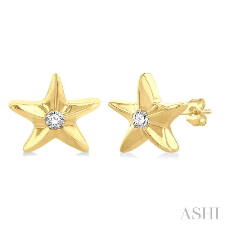 Vintage Drop Earrings for Women-1/20 ctw Sealife Petite Starfish Round Cut Diamond Fashion Stud Earring in 10K Yellow Gold