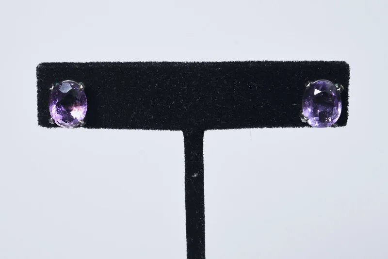 Handmade Earrings for Gifts-Oval Cut Amethyst Stud Earrings