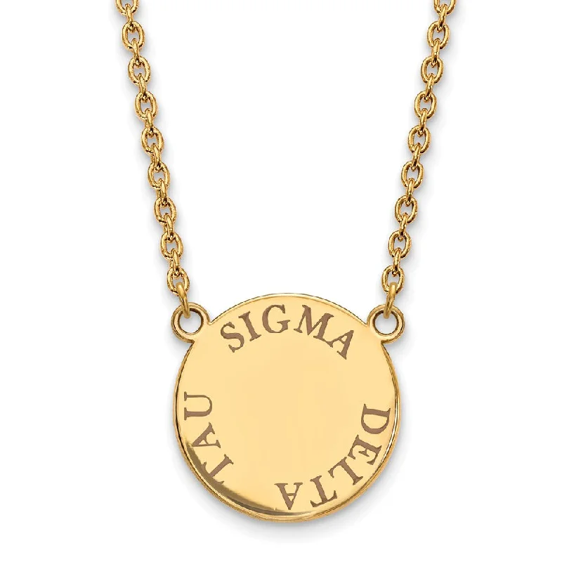 Classic Necklace for Women-14K Plated Silver Sigma Delta Tau Large Brown Enamel Necklace