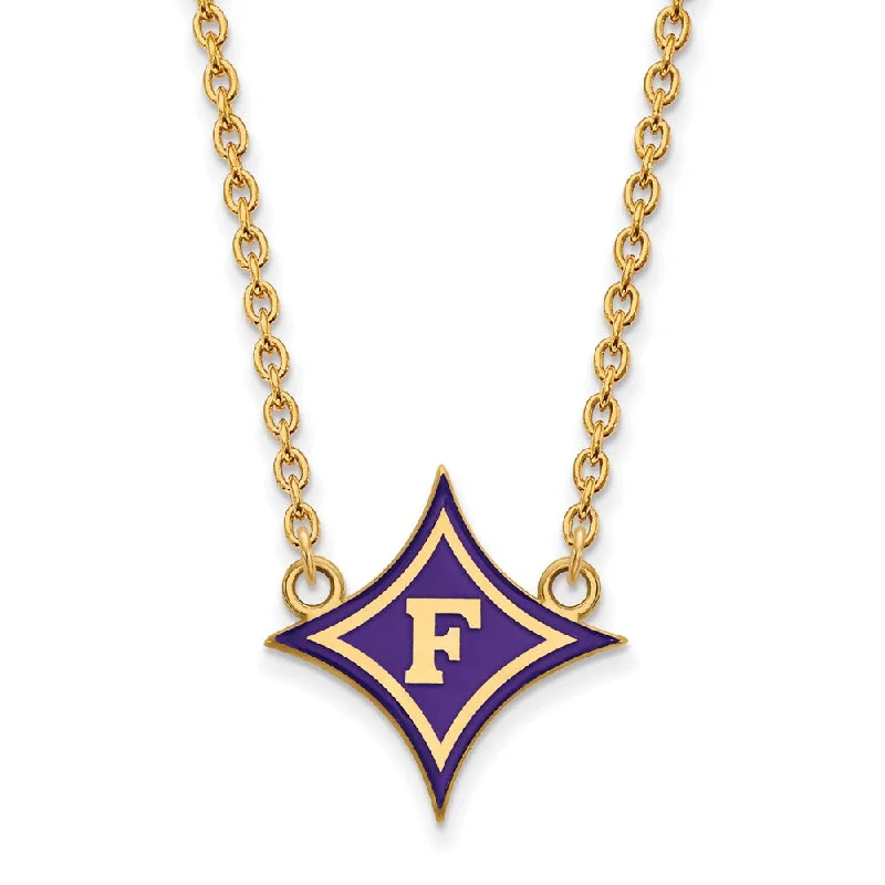 Cute Necklace for Teen Girls-14k Gold Plated Silver Furman U Large Enamel Pendant Necklace