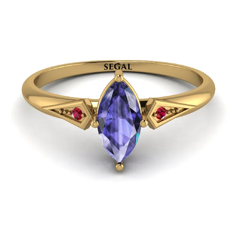 Classic Titanium Ring for Wedding-Marquise Tanzanite Geometrical Engagement Ring - Reese No. 210