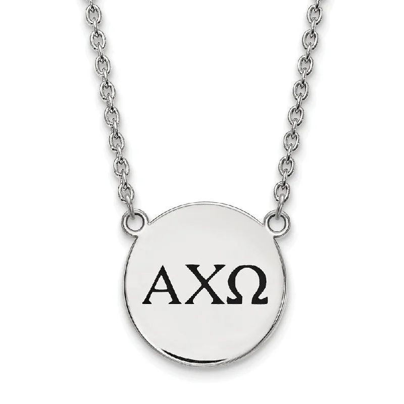 Elegant Necklace for Formal Wear-Sterling Silver Alpha Chi Omega Large Enamel Greek Letters Necklace