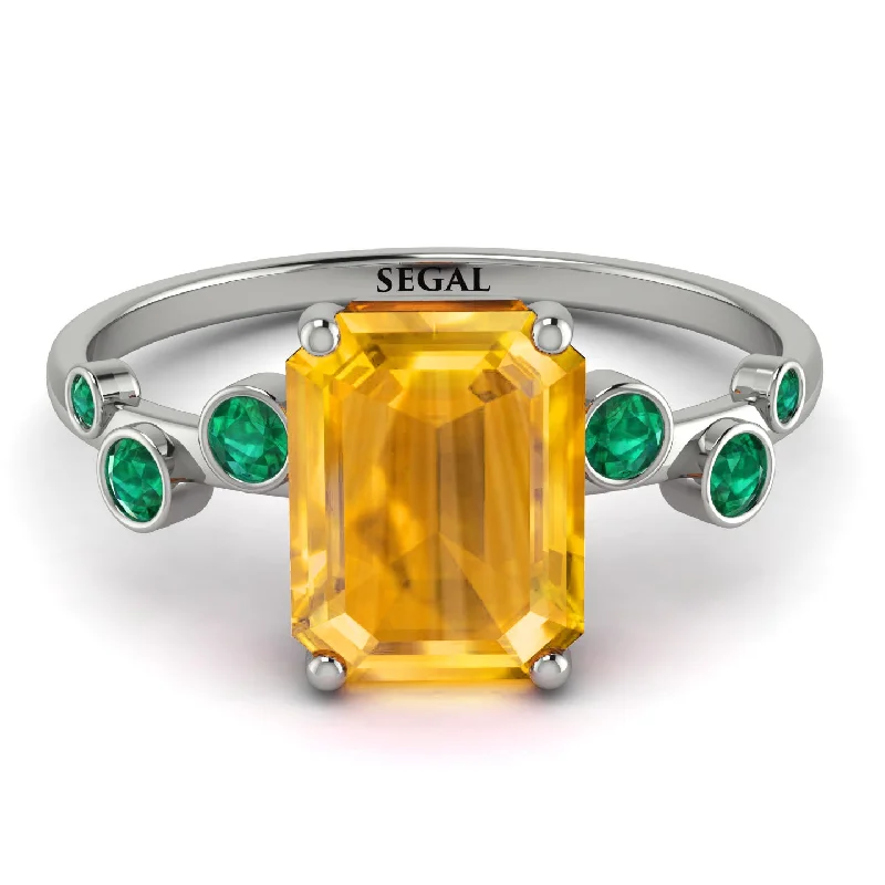 Simple Silver Band Ring for Men-Emerald Cut Yellow Diamond Ring With Bezel - Alina No. 1006