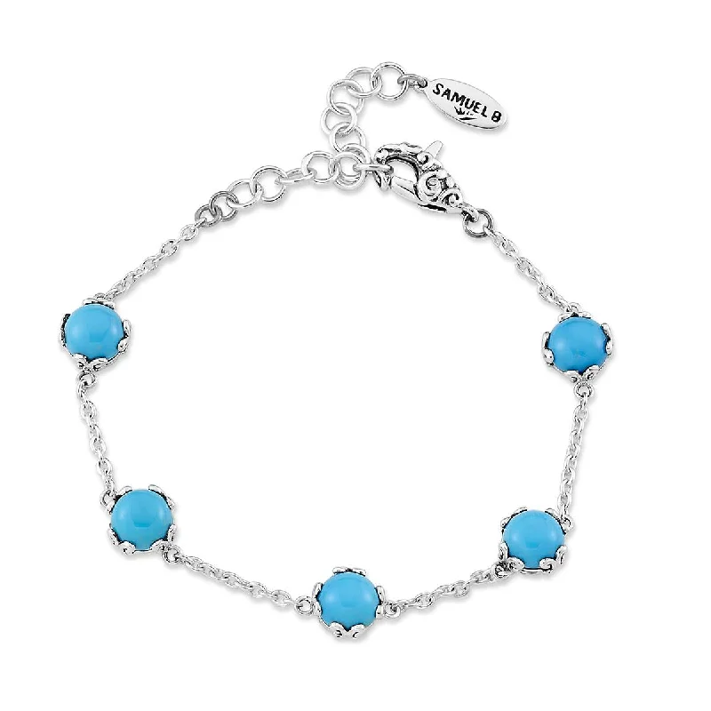 Classic Silver Bracelet for Fashion Lovers-SAMUEL B. STERLING SILVER AND TURQUOISE BRACELET