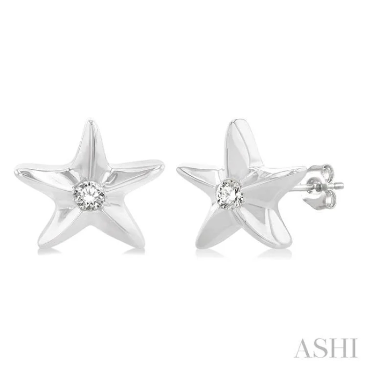 Gemstone Earrings for Evening-1/20 ctw Sealife Petite Starfish Round Cut Diamond Fashion Stud Earring in 10K White Gold