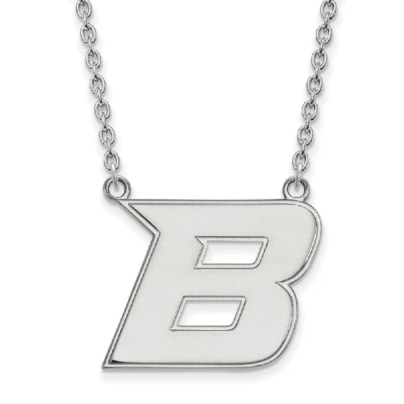 Handcrafted Silver Necklace for Gifts-10k White Gold Boise State Large Initial B Pendant Necklace, 18 Inch