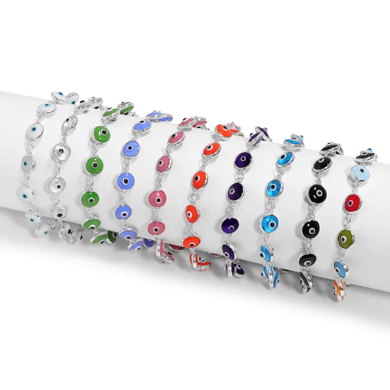 Classic Leather Bracelet for Everyday Wear-Sterling Silver Colorful Evil Eye Bracelet / DIS0048