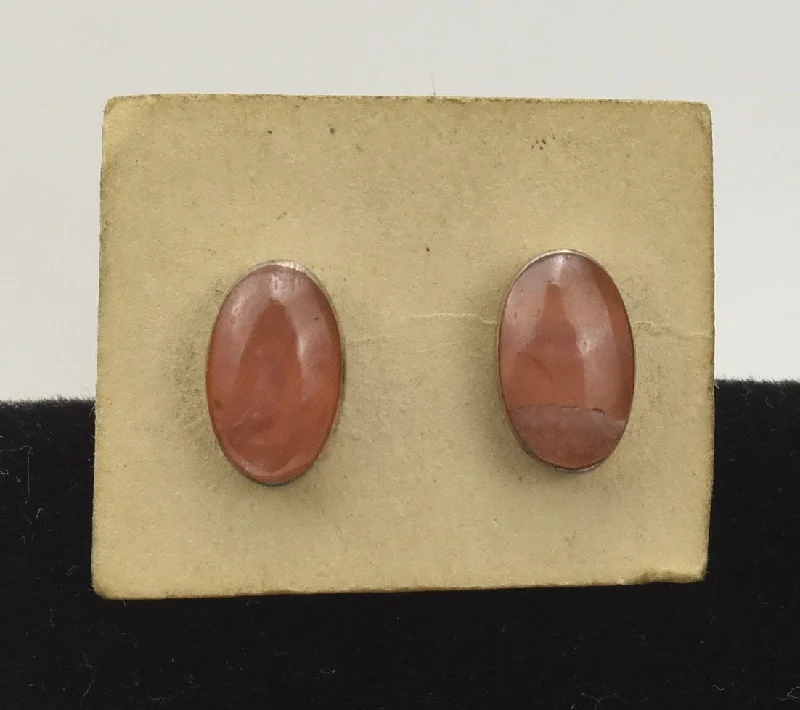 Elegant Earrings for Formal Wear-Rose Calcite Oval Sterling Silver Stud Earrings