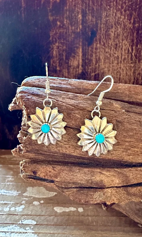 Simple Silver Drop Earrings-SWEET SNOWFLAKE Sterling Silver and Turquoise Earrings