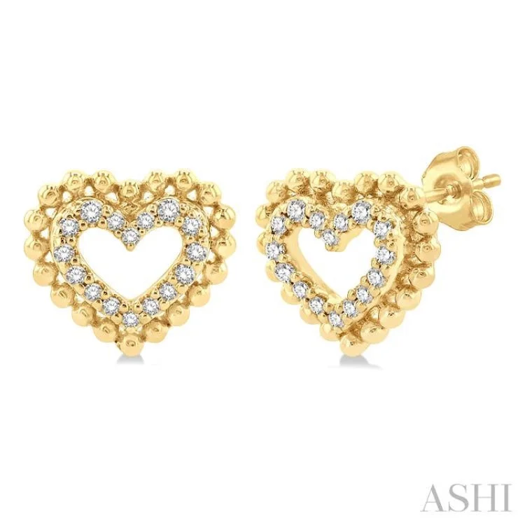 Classic Gold Earrings for Women-1/8 ctw Petite Heart Round Cut Diamond Fashion Stud Earring in 10K Yellow Gold