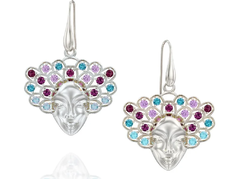 Sparkling Earrings for Evening Parties-Gemstone earrings, women with sapphire, blue topaz, rhodolite & london blue topaz