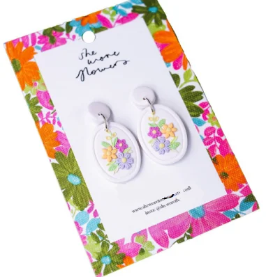 Custom Earrings for Personalized Style-She Wore Flowers Dangles - Cream Flowers Oval