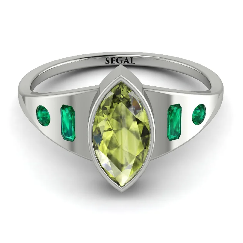 Classic Gold Ring for Men-Marquise Bezel Peridot Ring - Juliana No. 706