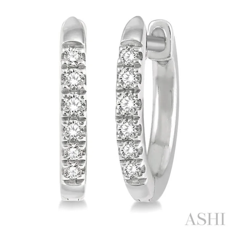 Chic Earrings for Evening Look-1/8 Ctw Round Cut Diamond Huggie Earrings in 10K White Gold