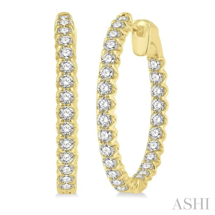 Timeless Gold Earrings for Women-2 Ctw Inside-Out Round Cut Diamond Hoop Earrings in 14K Yellow Gold