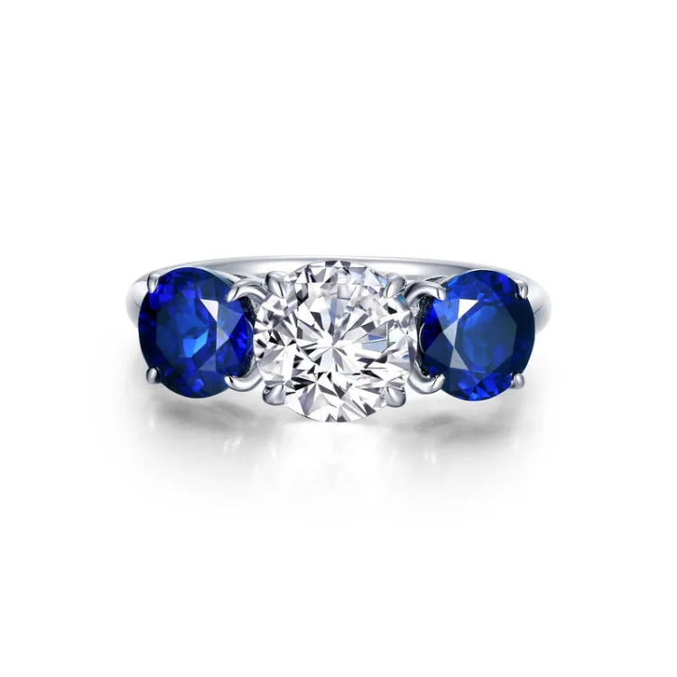 Custom Wedding Band with Initials-Fancy Lab-Grown Sapphire Three-Stone Ring