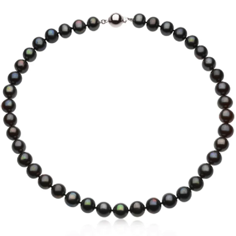 Handmade Necklace for Special Occasions-10-11mm Black FW Cultured Pearl & Sterling Silver 18-Inch Necklace