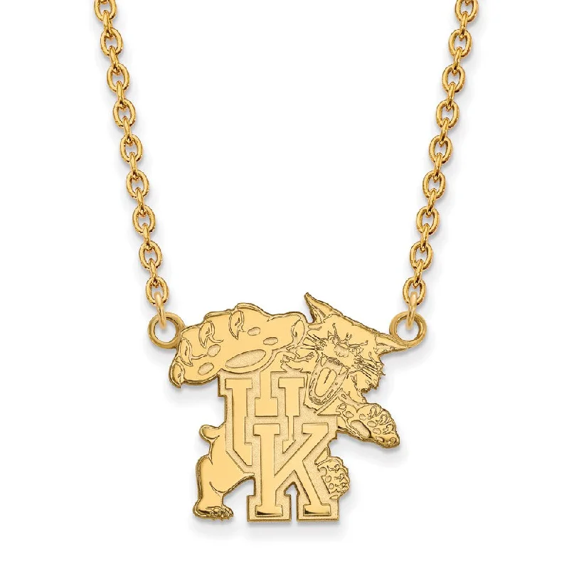 Black Necklace for Fashionable Women-10k Yellow Gold U of Kentucky Large Wildcat UK Pendant Necklace