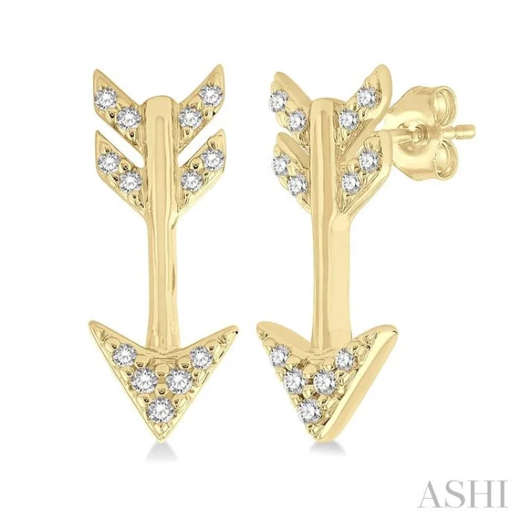 Statement Earrings for Bold Fashion-1/10 ctw Petite Arrow Round Cut Diamond Fashion Stud Earring in 10K Yellow Gold