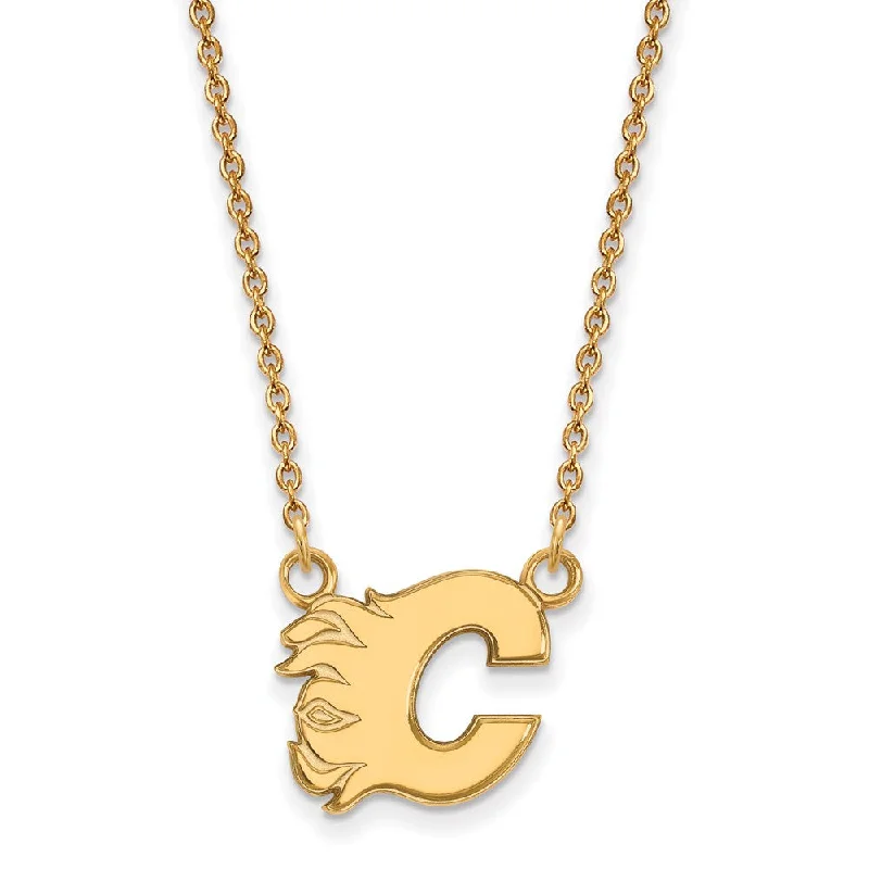 Cute Necklace for Gift Giving-14k Yellow Gold NHL Calgary Flames Small Necklace, 18 Inch