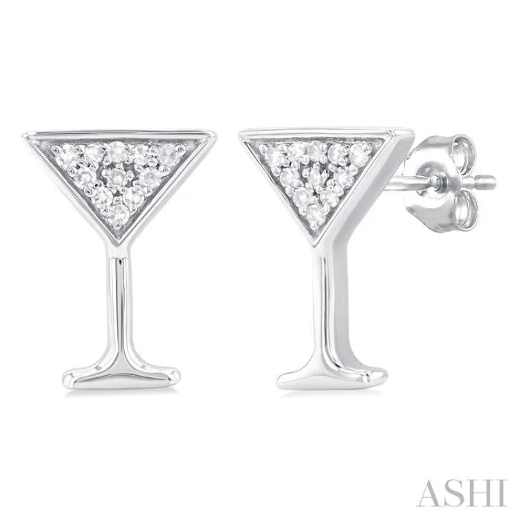 Crystal Earrings for Parties-1/10 ctw Petite Martini Glass Round Cut Diamond Fashion Stud Earring in 10K White Gold