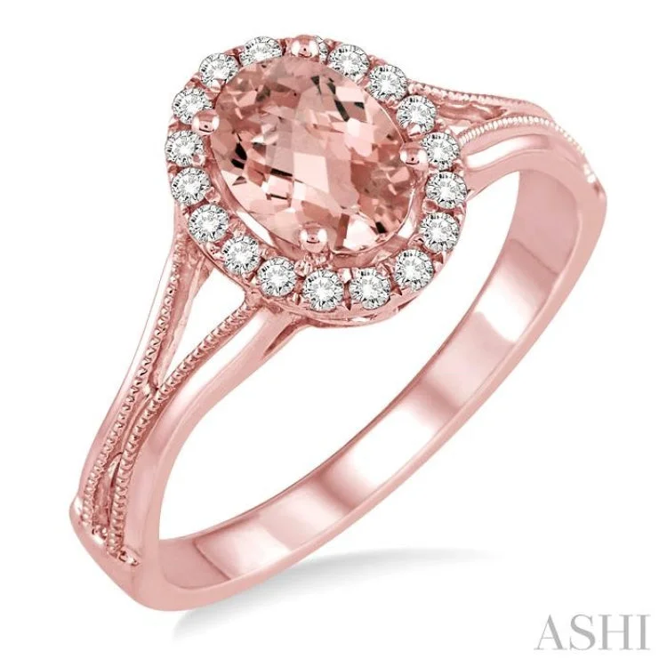 Fashionable Stackable Rings for Women-7x5 MM Oval Shape Morganite and 1/6 Ctw Round Cut Diamond Ring in 14K Rose Gold