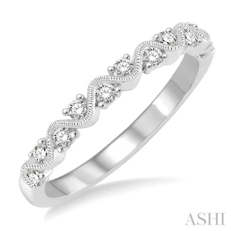 Silver Wedding Ring for Women-1/4 Ctw Round Cut Diamond Stack Band in 14K White Gold