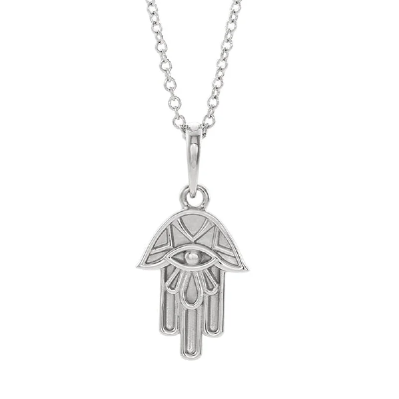 Silver Necklace for Everyday Wear-Platinum Small Hamsa Necklace, 16-18 Inch