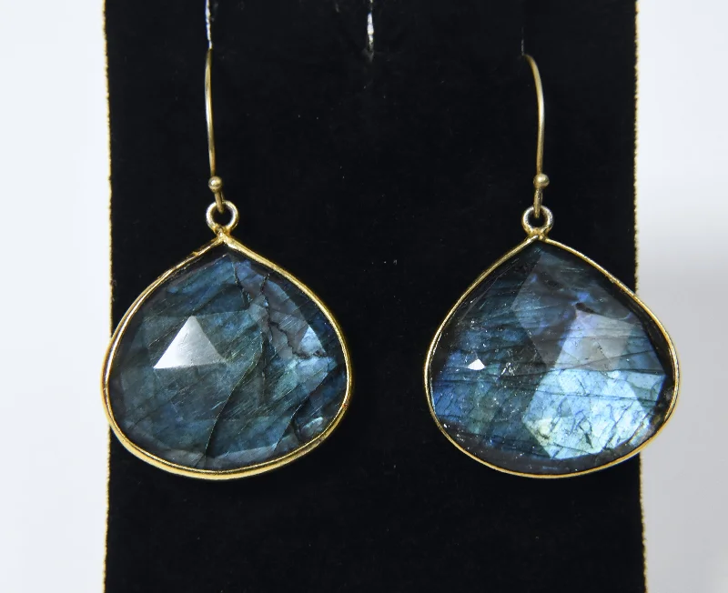 Elegant Stud Earrings for Casual Wear-Labradorite Gold Tone Dangle Earrings