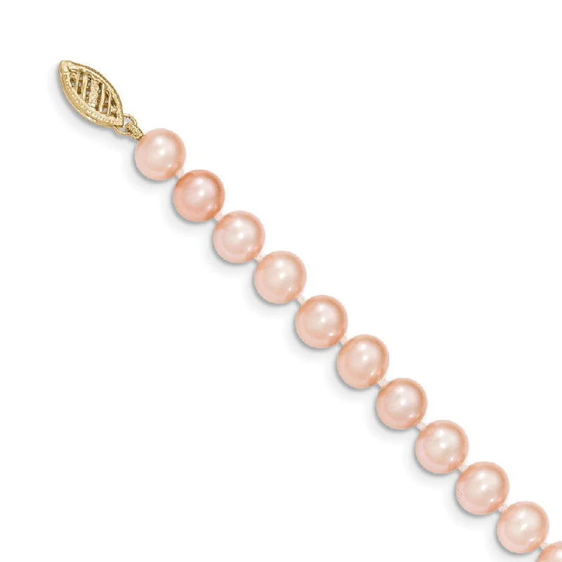 Chunky Bead Necklace for Fashion-6-7mm, Pink FW Cultured Pearl & 14k Yellow Gold Clasp Necklace