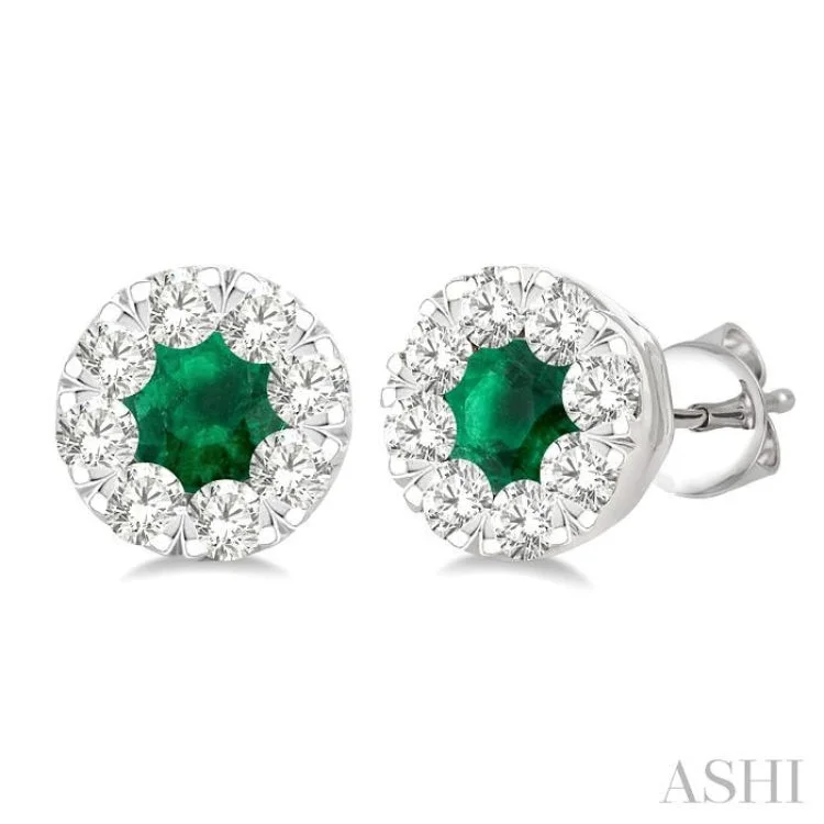 Elegant Diamond Earrings for Women-1/2 ctw Lovebright 3.3MM Emerald and Round Cut Diamond Precious Stud Earring in 14K White Gold