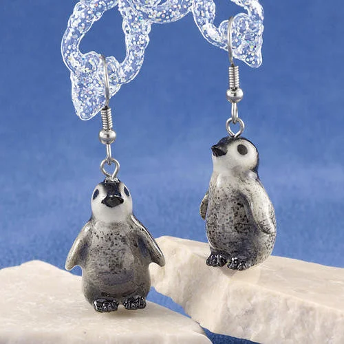 Beautiful Gem Earrings for Party-Penguin Baby Porcelain Earrings (3/4" Tall)