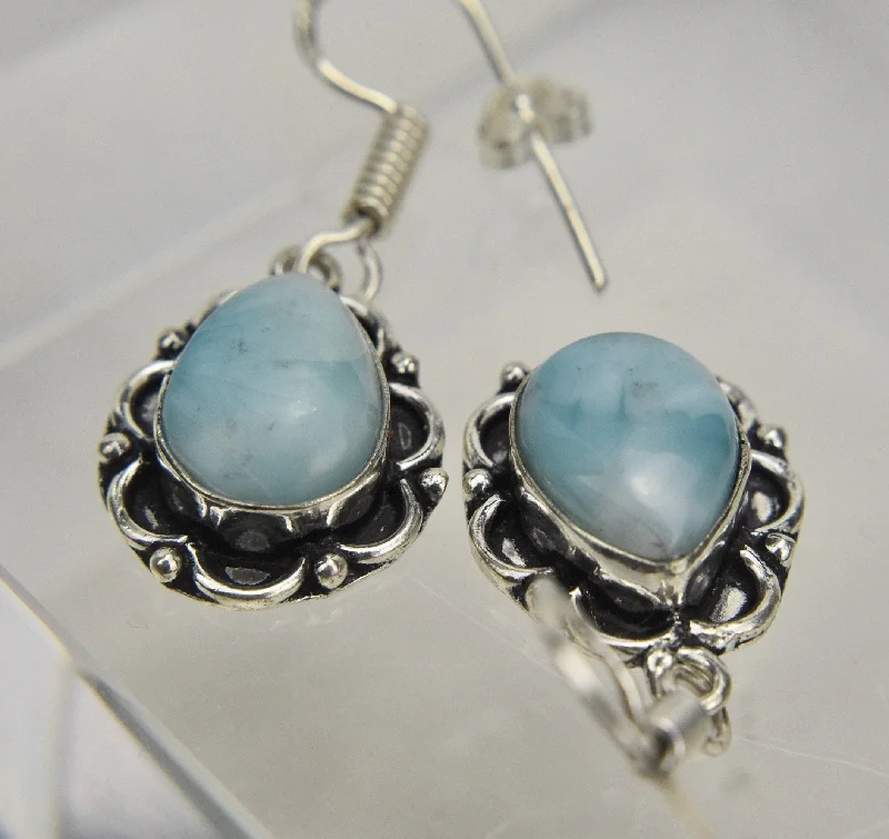 Large Crystal Earrings for Glamorous Look-Beautiful Pair of Larimar Sterling Silver Earrings