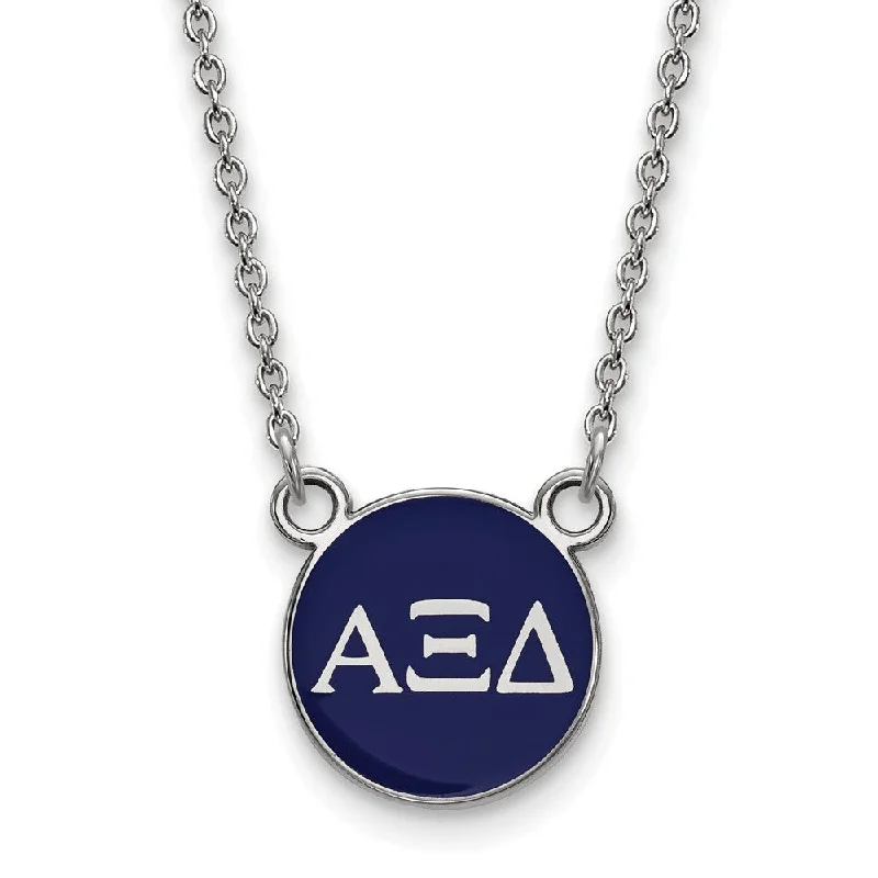 Silver Necklace with Colored Stones-Sterling Silver Alpha Xi Delta Small Blue Enamel Disc Necklace