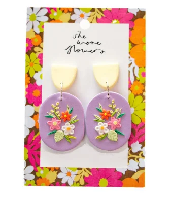 Elegant Stud Earrings for Casual Wear-She Wore Flowers Dangles - Lilac Flowers