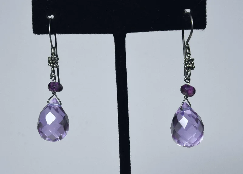 Luxury Diamond Earrings-Purple Glass and Amethyst Bead Dangle Earrings