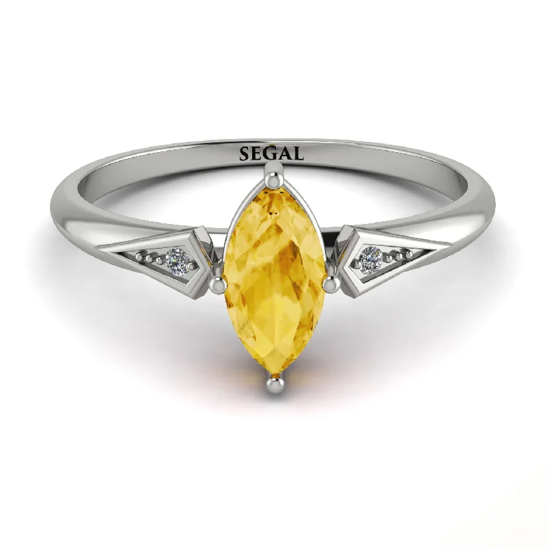 Elegant Silver Engagement Ring-Marquise Citrine Geometrical Engagement Ring - Reese No. 603