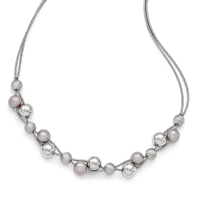 Sapphire Necklace for Evening Wear-Gray FW Cultured Pearl & Beaded Double Strand Sterling Silver Necklace